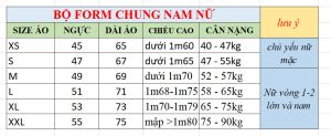Bảng size áo aodoanvien.vn