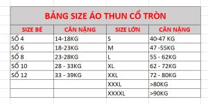 Bảng size Áo thun cờ đỏ sao vàng