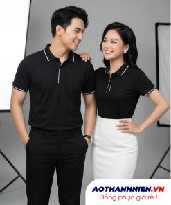 áo thun đồng phục màu đen phối sọc trắng