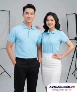 Áo thun đồng phục màu thiên thanh vải poly xịn