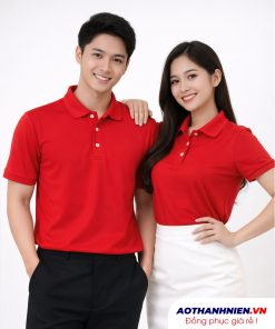 áo đồng phục màu đỏ vải poly xịn