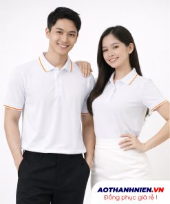áo đồng phục màu trắng phối sọc cam