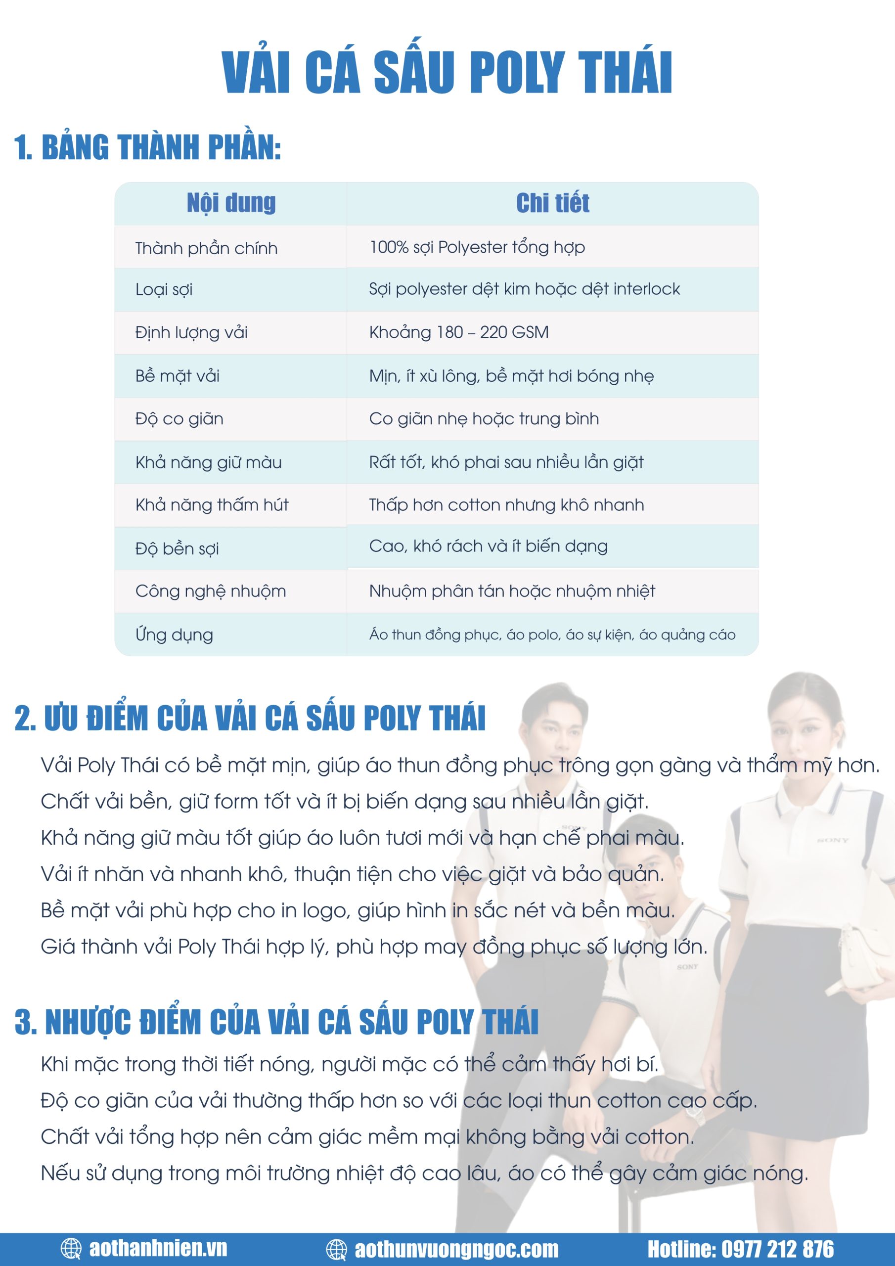 BẢNG THÔNG TIN VẢI - YEN ANH UNIFORM GỐC