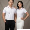 Áo thun đồng phục màu trắng phối sọc đỏ